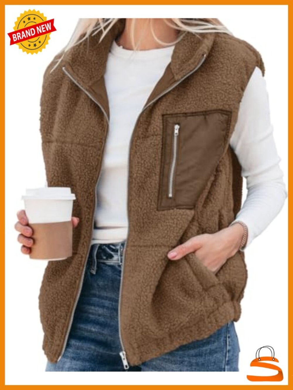 Oversized Sherpa Fleece Vest Zip Up Sleeveless Outerwear